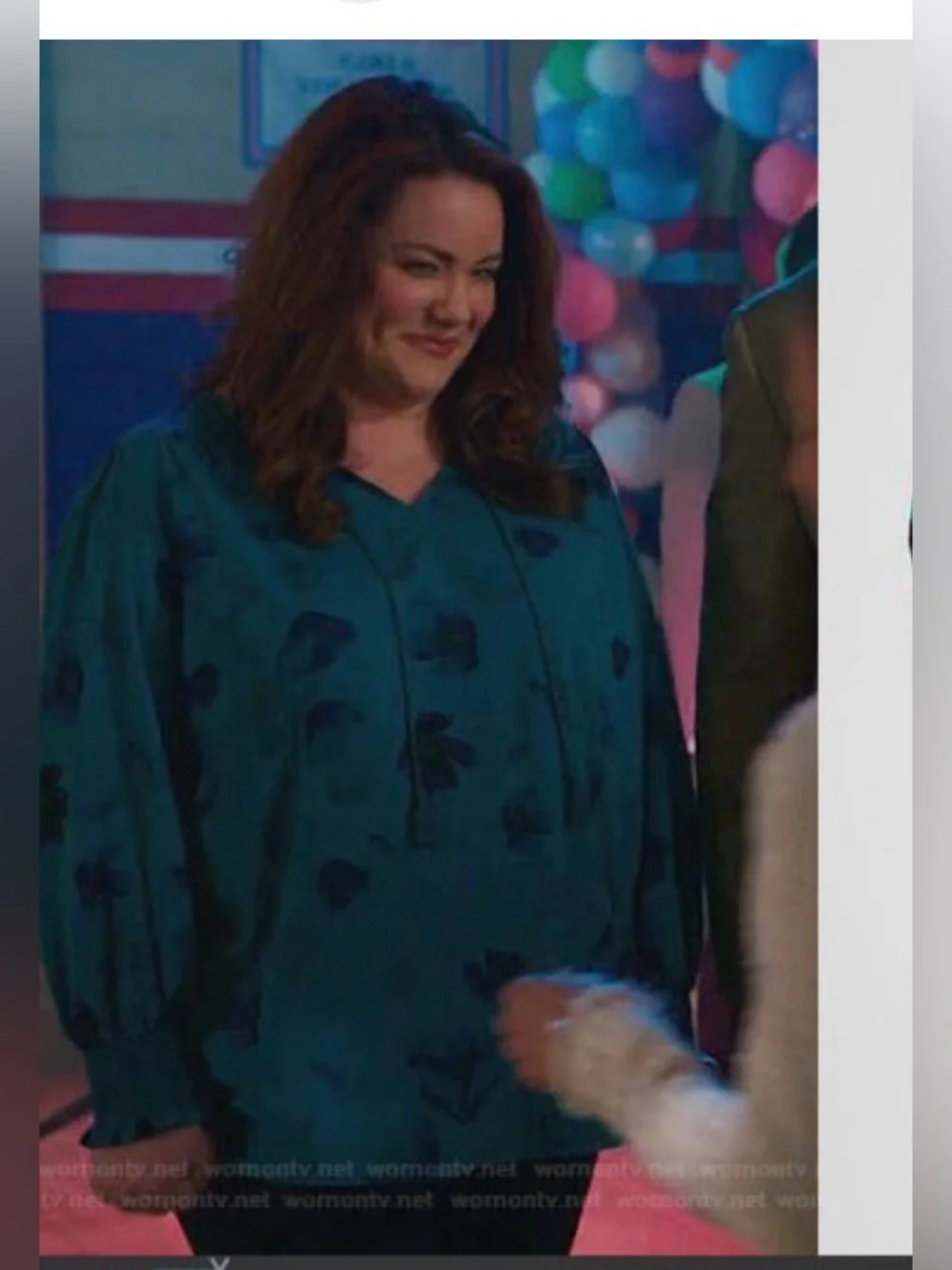 Ava & Viv Teal Floral V-Neck Tassel Blouse
